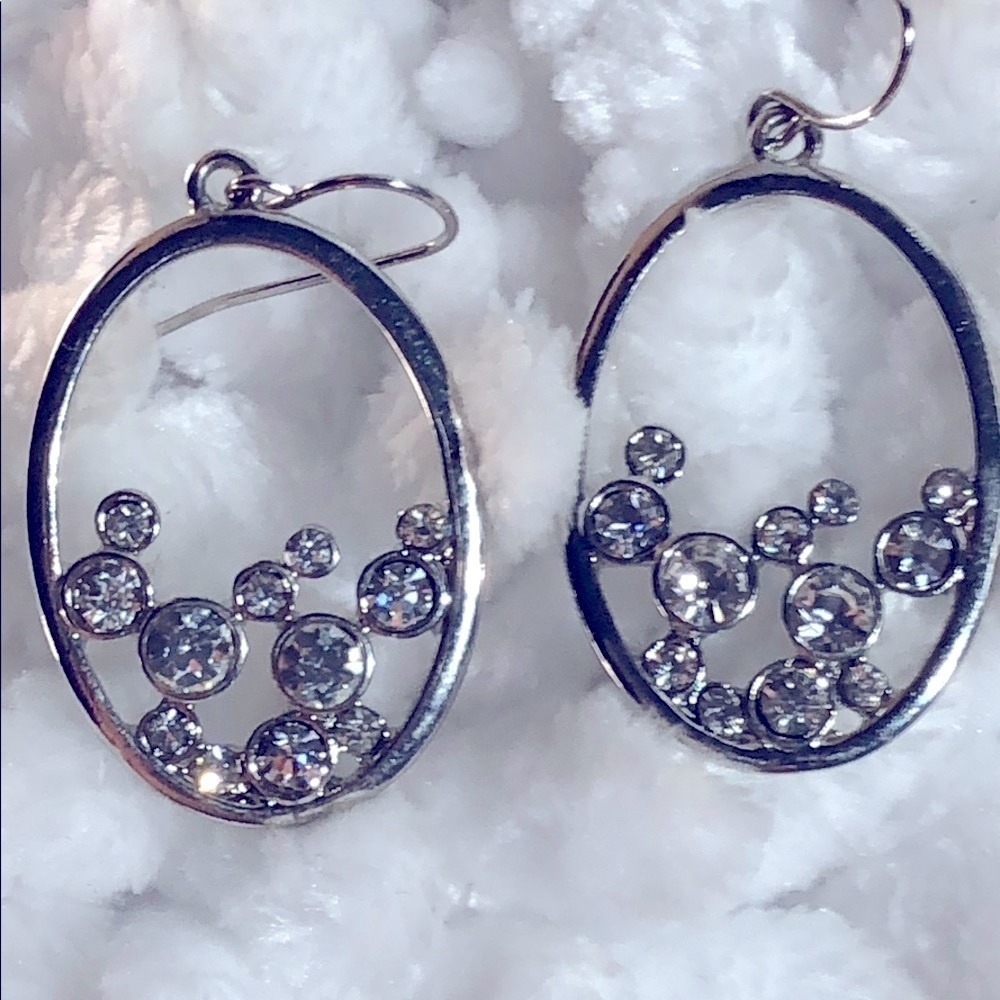 Rhinestone ~ Silvertone Fashion Bridal Earrings